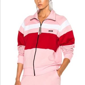 MSGM Track Jacket in Pink with Red White Contrasts